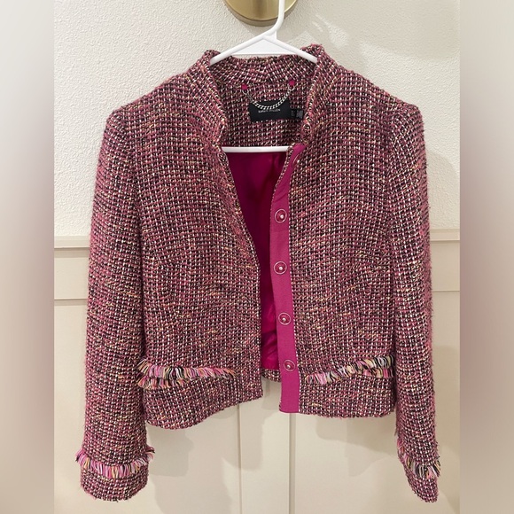 Karen Millen Pink Fringe Tweed Blazer Jacket - Picture 7 of 16